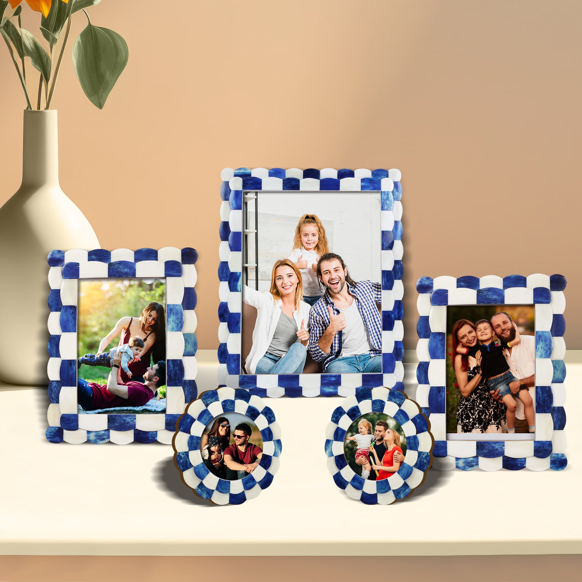 Scalloped Picture Frames Combo Pack of 5, Blue & White