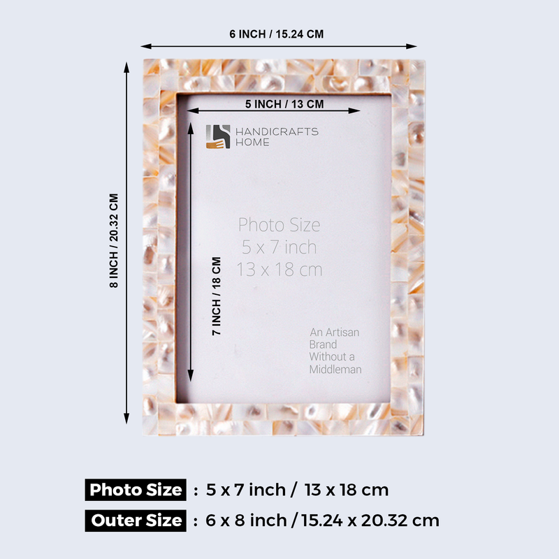 Size Chart for Picture Frames Mother of Pearl Collection in 5x7 - Set of 3, White
