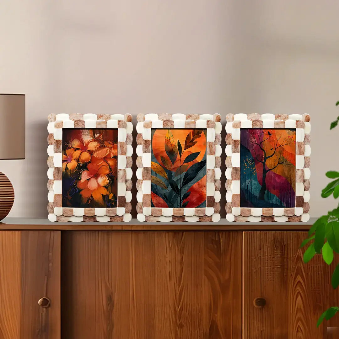 Picture Frame Scalloped Art Brown & White 5x7 - Combo Set of 3