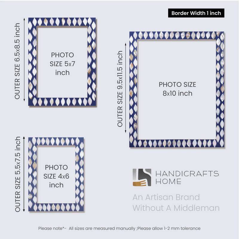 Size Chart for Picture Frames Avant Drops Pattern Mother of Pearl & Resin Collection in 3 Sizes