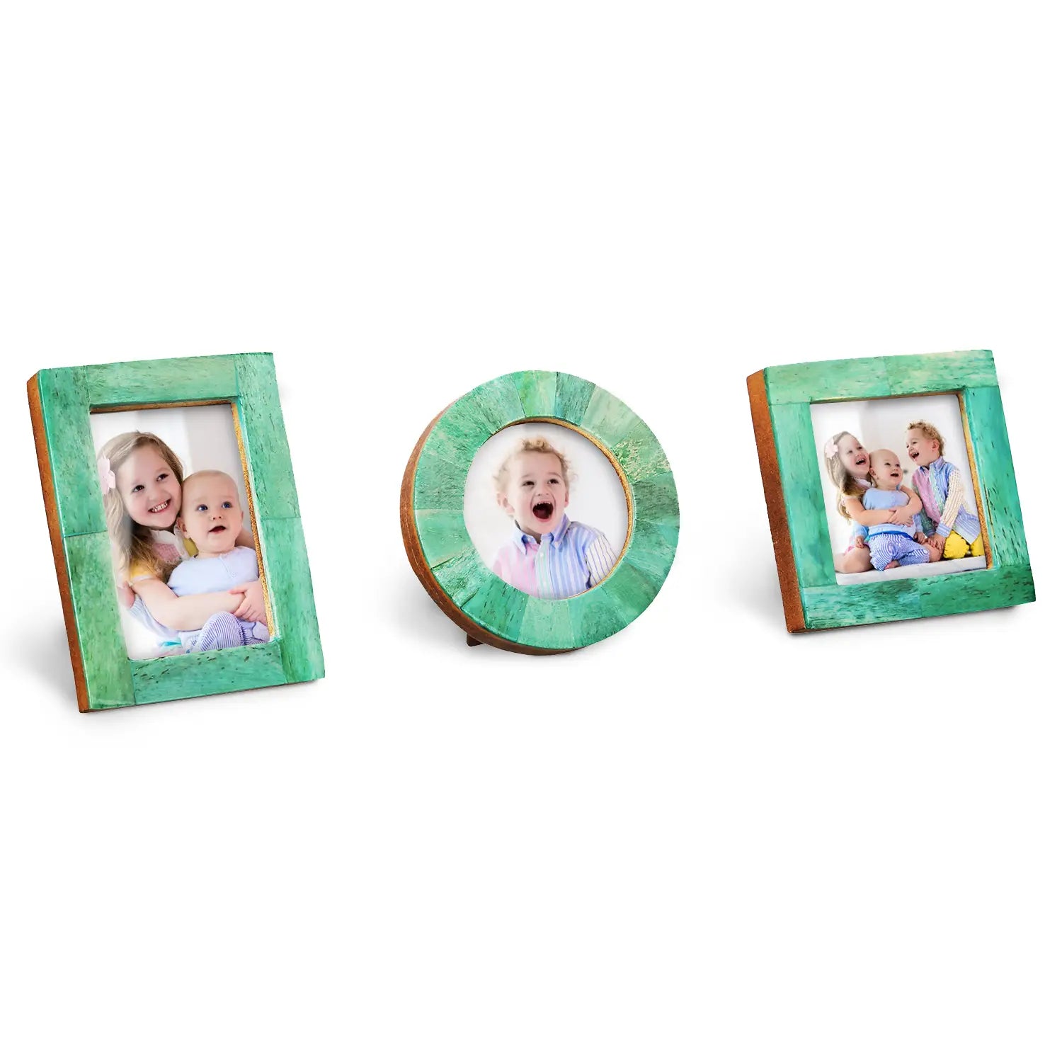 Baby Picture Frames Classic Bone Inlay in Green, Set of 3