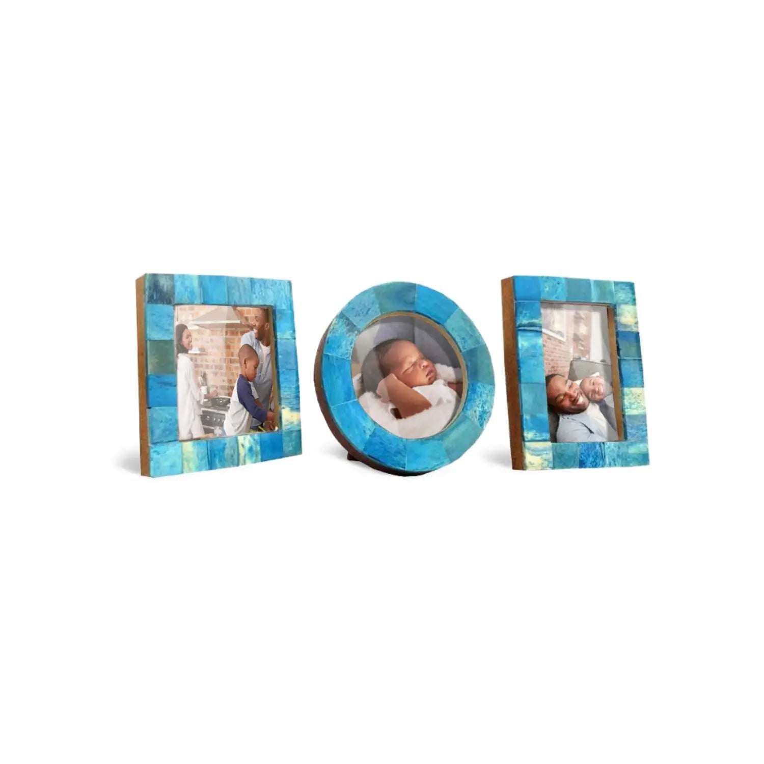 Baby Picture Frames Classic Bone Inlay in Turquoise, Set of 3
