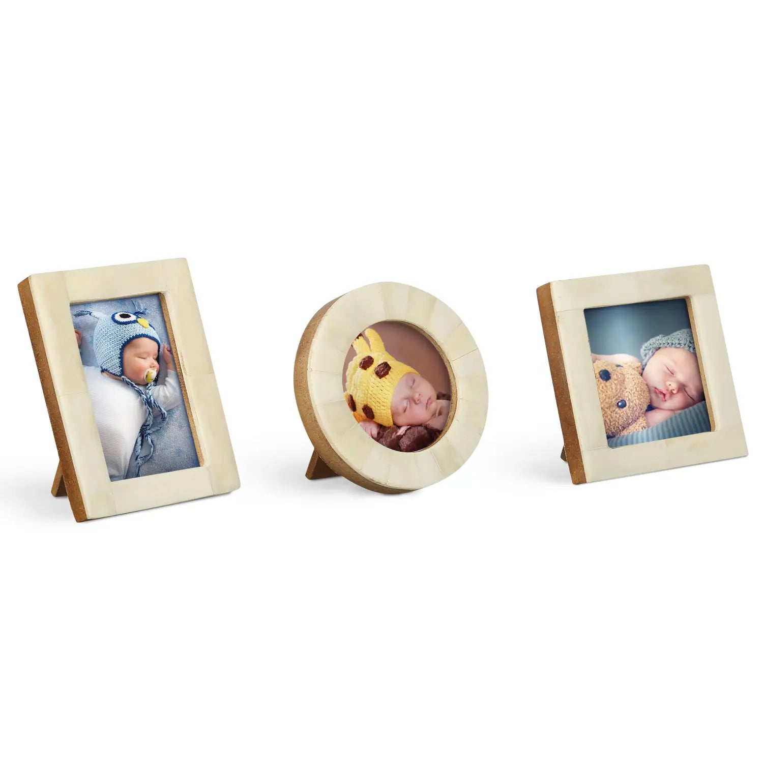 Baby Picture Frames Classic Bone Inlay in White, Set of 3