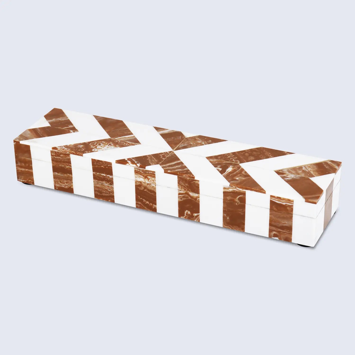 Chevron Pattern Decorative Storage Box, Bone Inlay in 6 Sizes, Brown & White