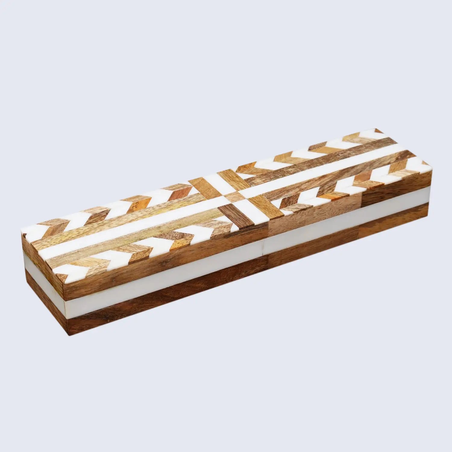 Patisserie Adorn Pattern Decorative Storage Box, Resin & Wood Inlay in 7 Sizes, Brown-White