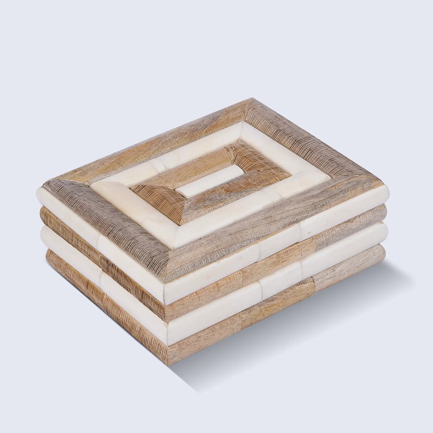 Drancy Ribbed Brown White Decorative Box – Bone Inlay & Wood in 4 Sizes