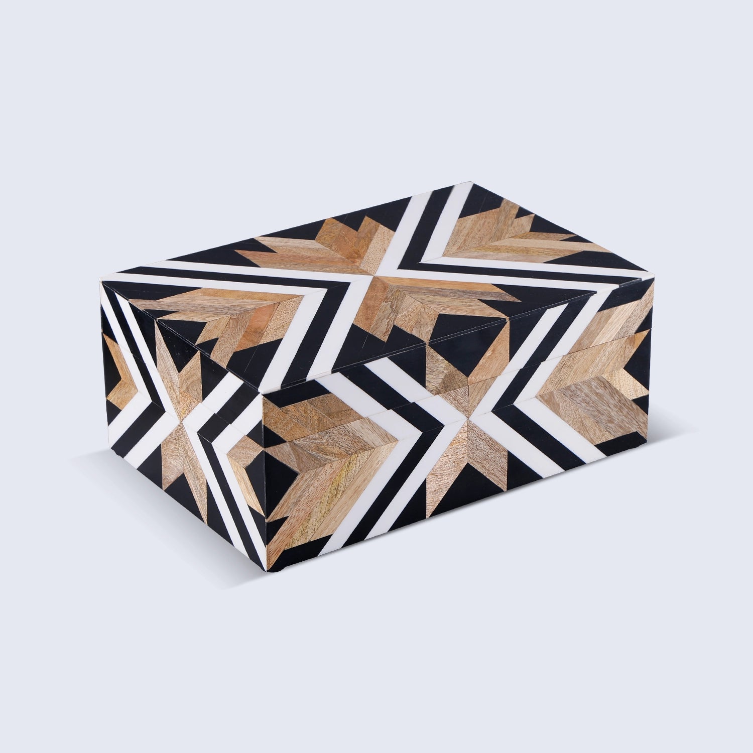 Herringbone Pattern Decorative Storage Box, Resin Inlay in 4 Sizes, Brown-Black