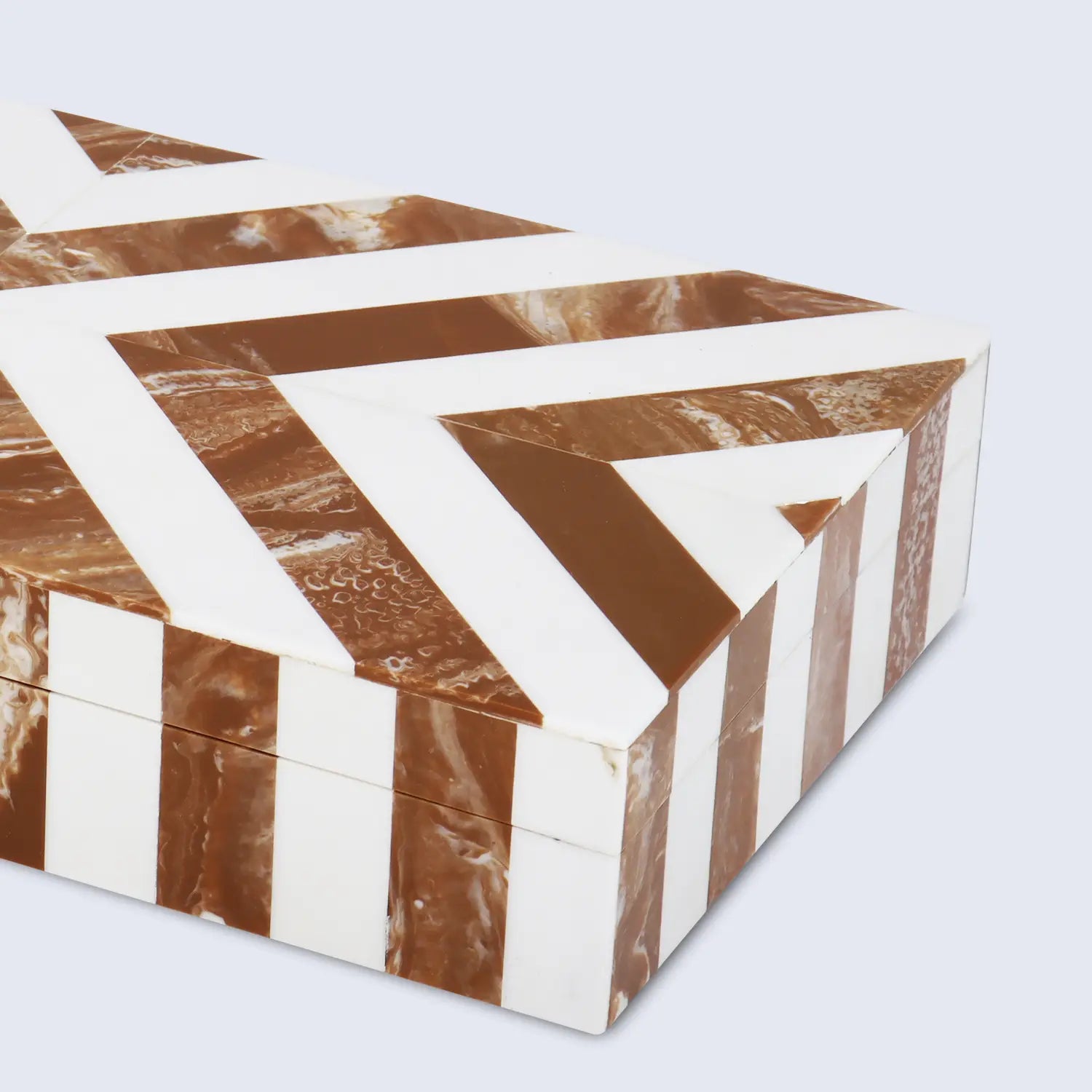 Chevron Pattern Decorative Storage Box, Bone Inlay in 6 Sizes, Brown & White
