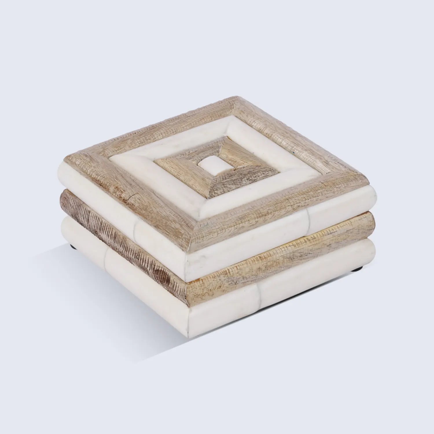 Drancy Ribbed Brown White Decorative Box – Bone Inlay & Wood in 4 Sizes