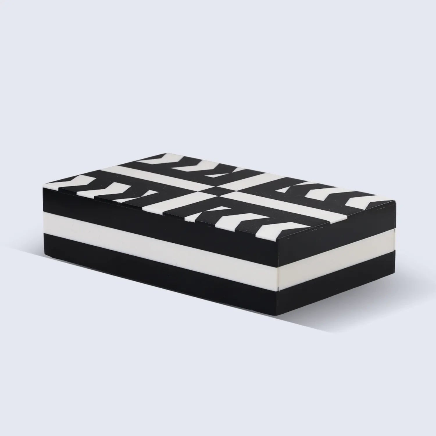 Decorative Storage Box Patisserie Adorn Pattern Resin Inlay, Black-White
