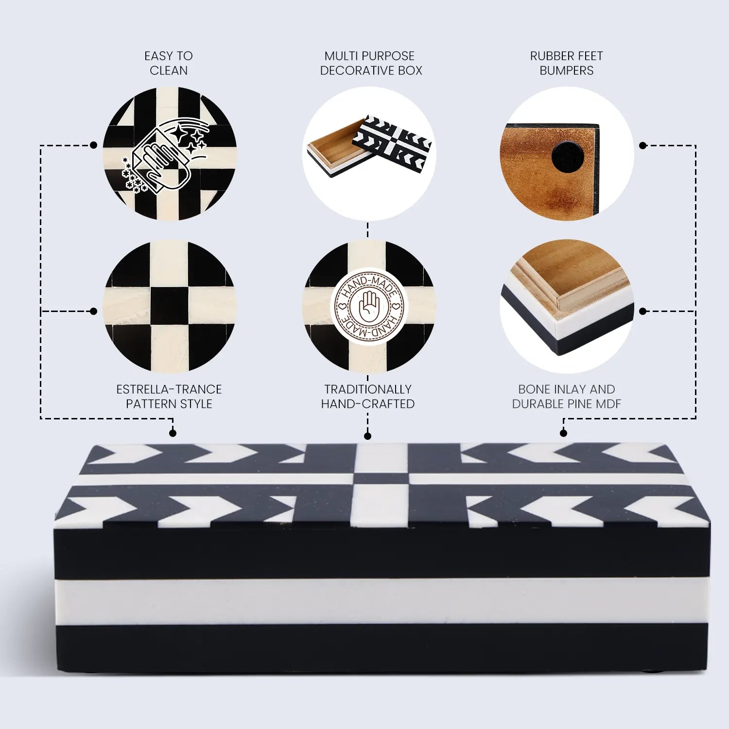 Decorative Storage Box Patisserie Adorn Pattern Resin Inlay, Black-White