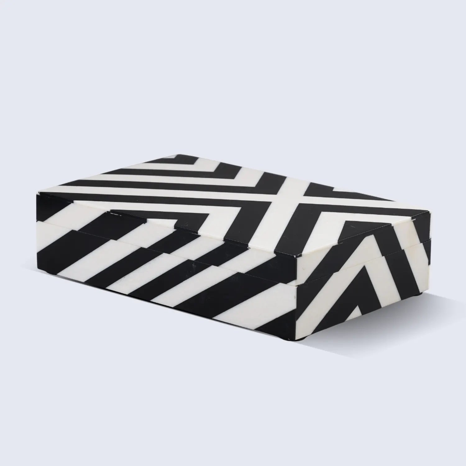 Zebra Cross Pattern Decorative Storage Box, Resin Inlay, Black-White