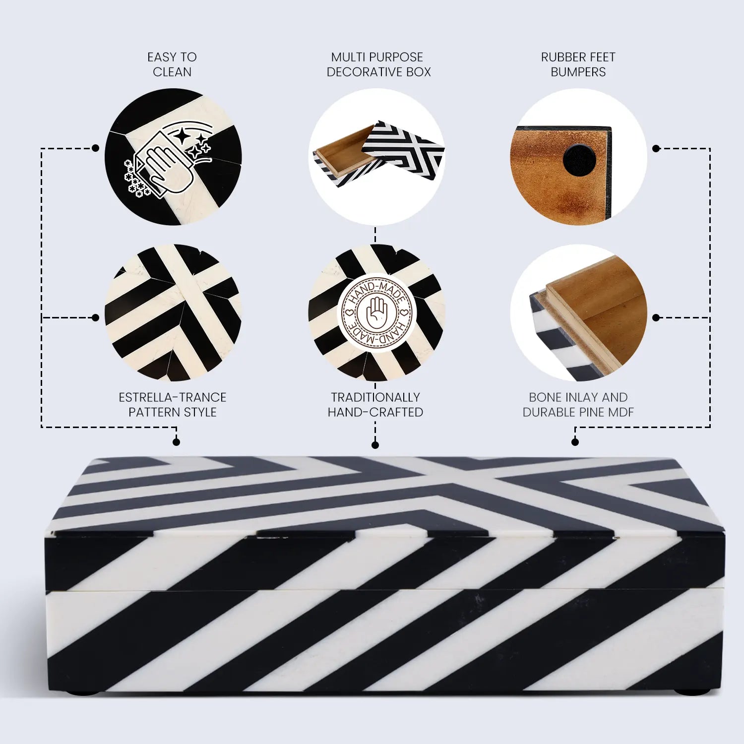 Zebra Cross Pattern Decorative Storage Box, Resin Inlay, Black-White