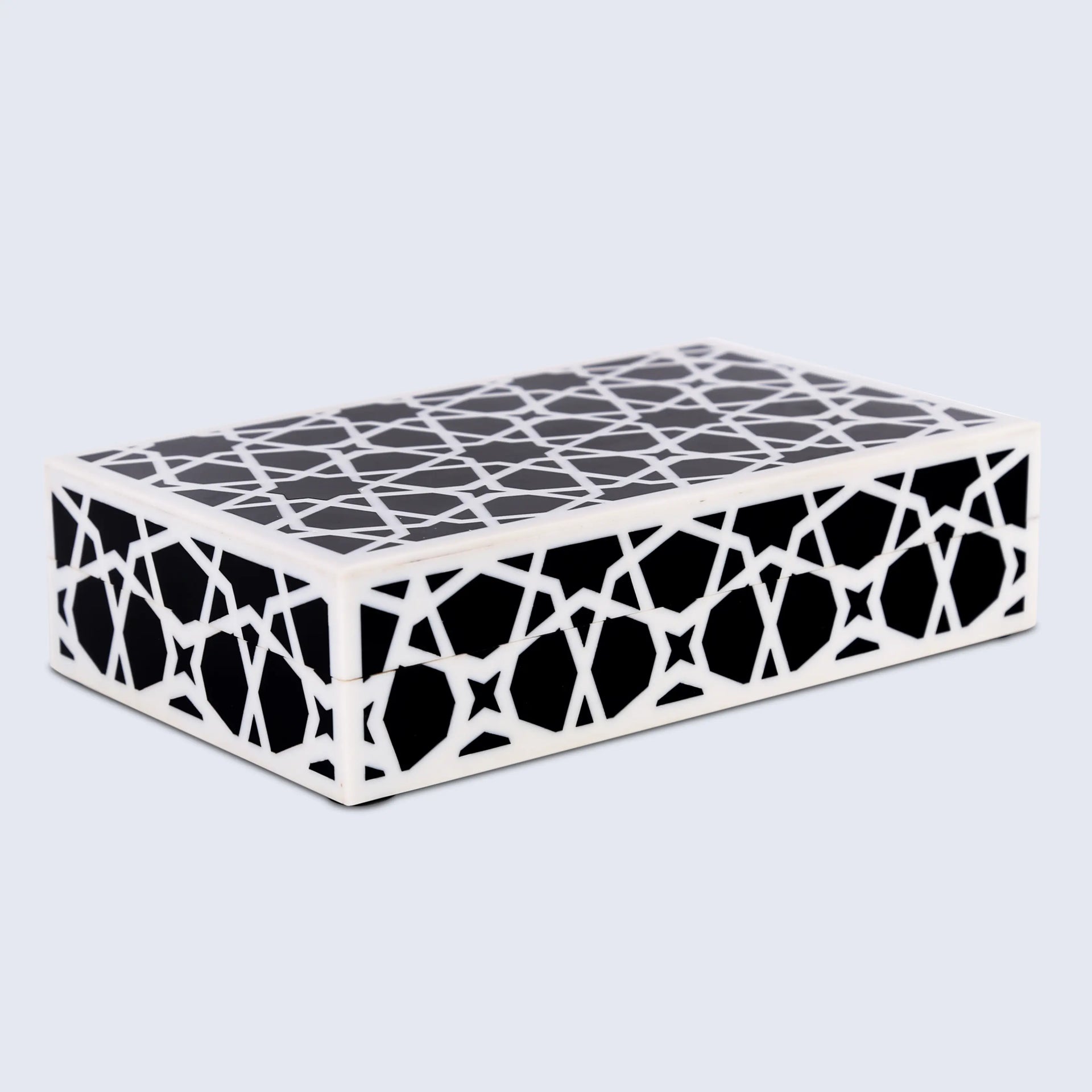 Zellij Pattern Decorative Storage Box, Resin Inlay in 7 Sizes, Black & White
