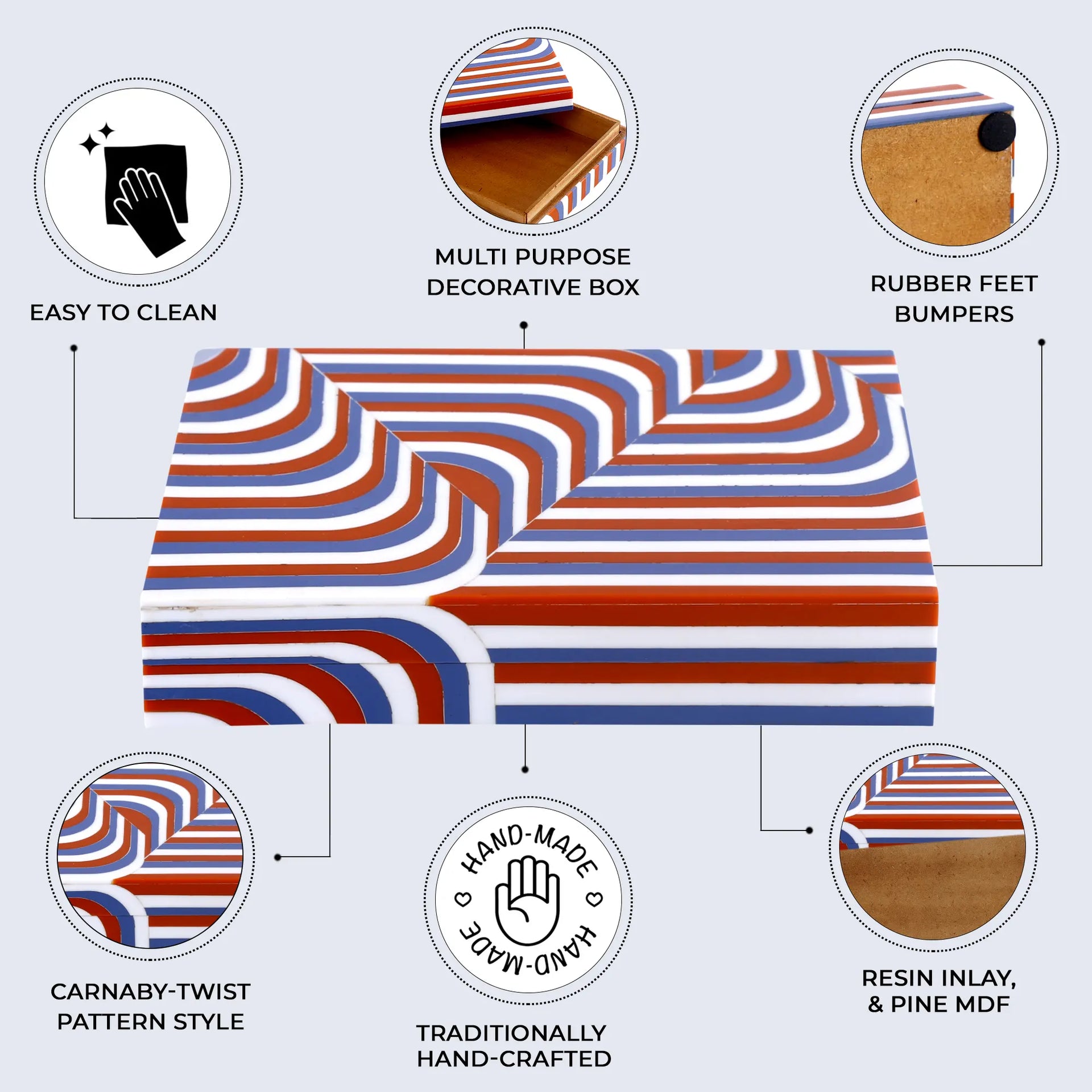 Decorative Storage Box Carnaby Twist Resin Inlay 8 x 6 x 1.5 inch