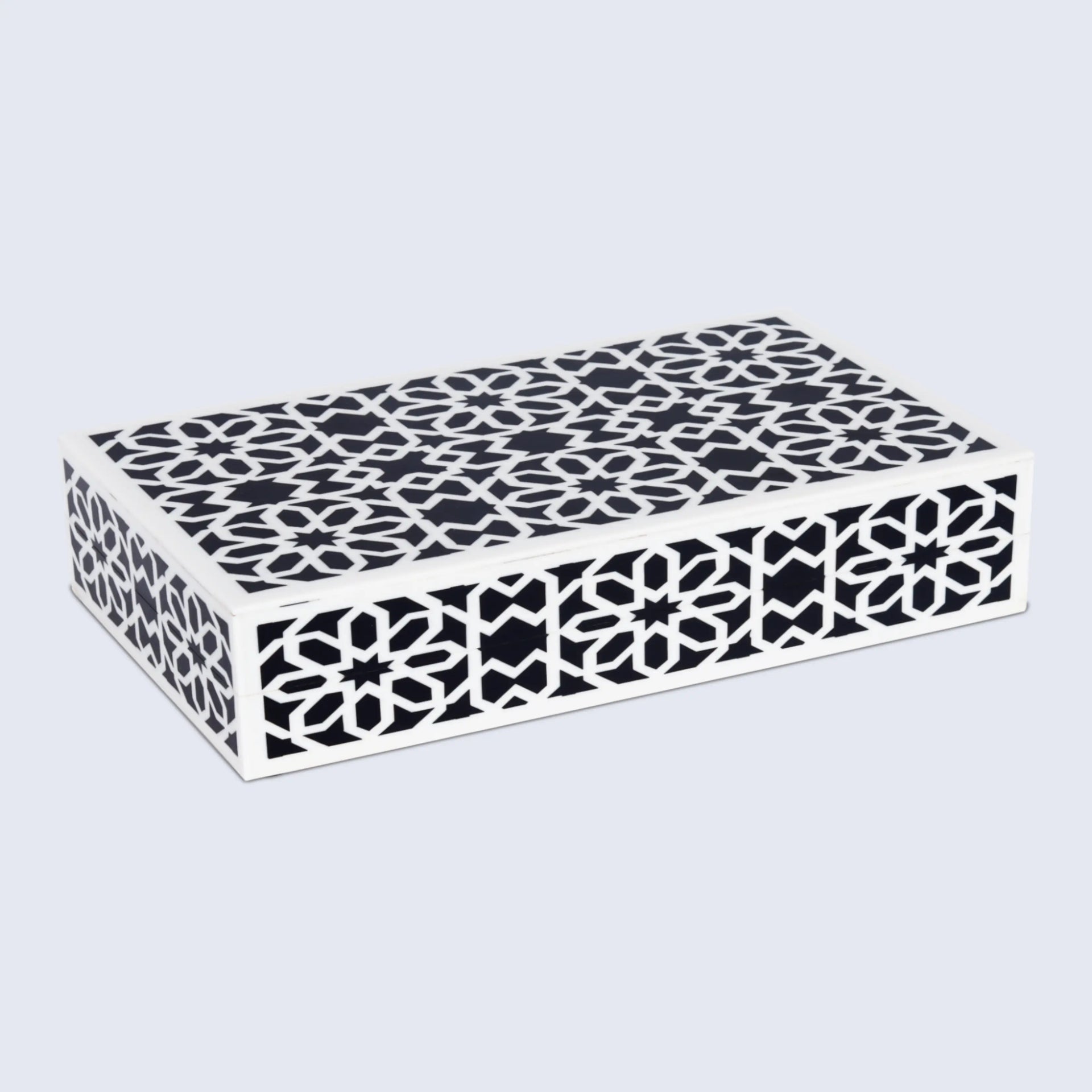 Shiraz Pattern Decorative Storage Box, Resin Inlay in 7 Sizes, Black & White