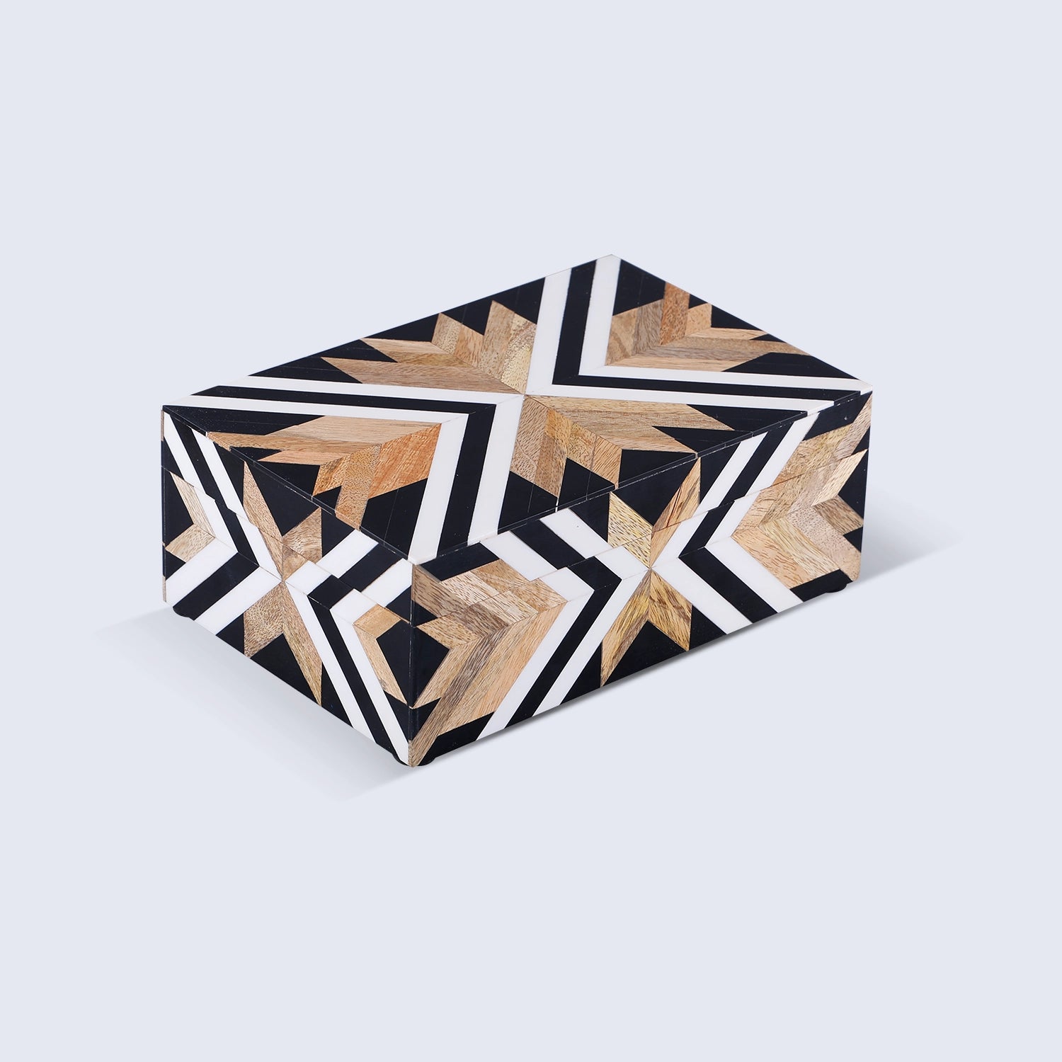 Herringbone Pattern Decorative Storage Box, Resin Inlay in 4 Sizes, Brown-Black