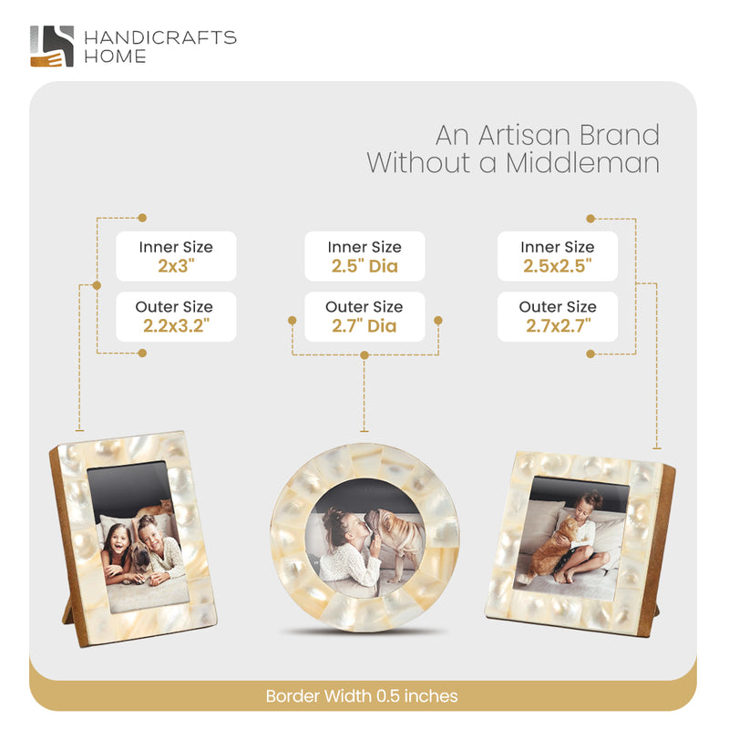 Size Chart for Baby Picture Frames Mother of Pearl Collection in White, Set of 3