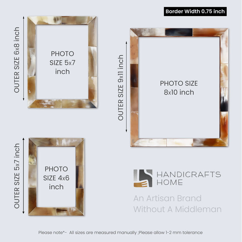 Size Chart for Picture Frames Essence Pattern Horn Inlay Collection in 3 Sizes, White
