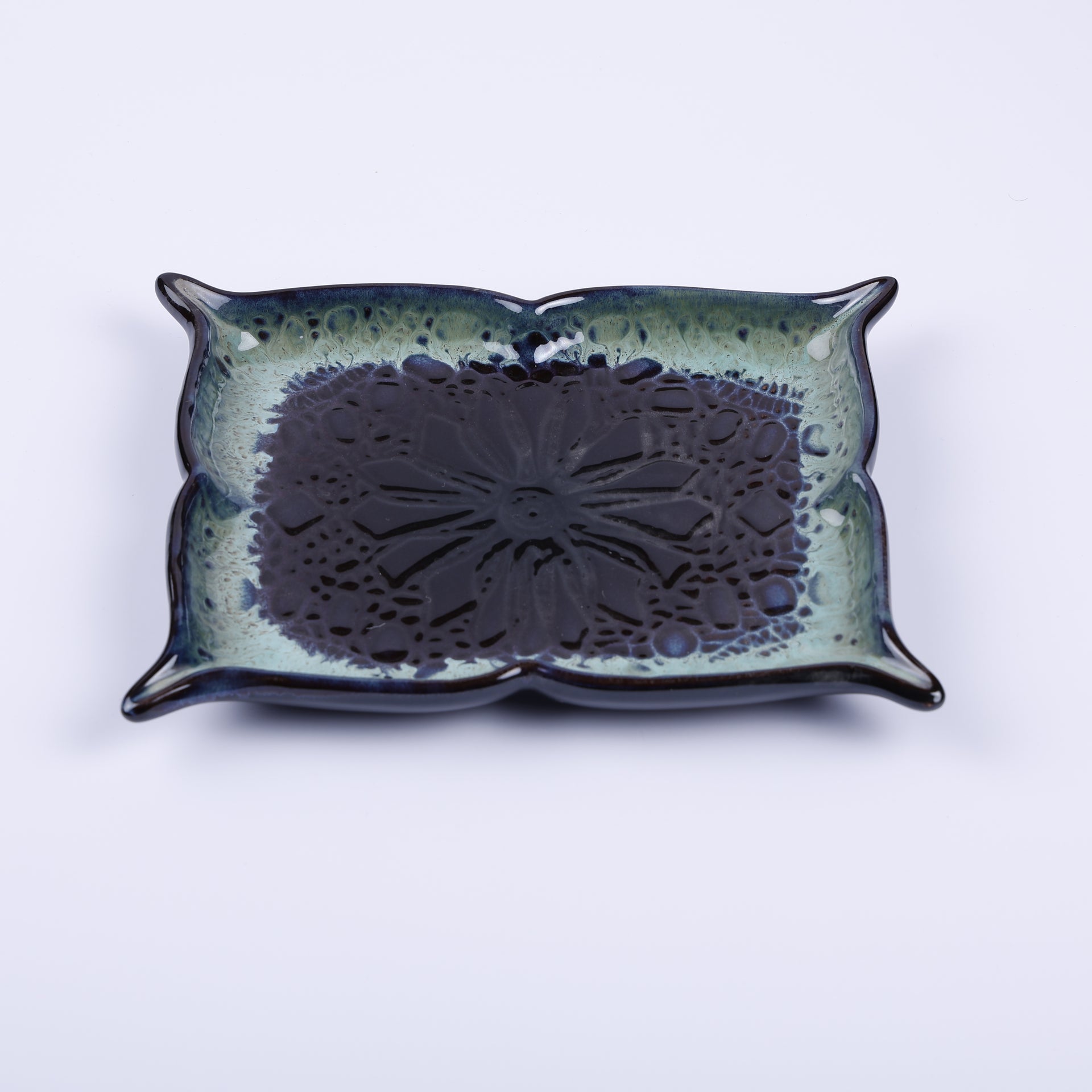 Handmade Decorative Ceramic Platter For Serving & Decor -BLUE-SQR