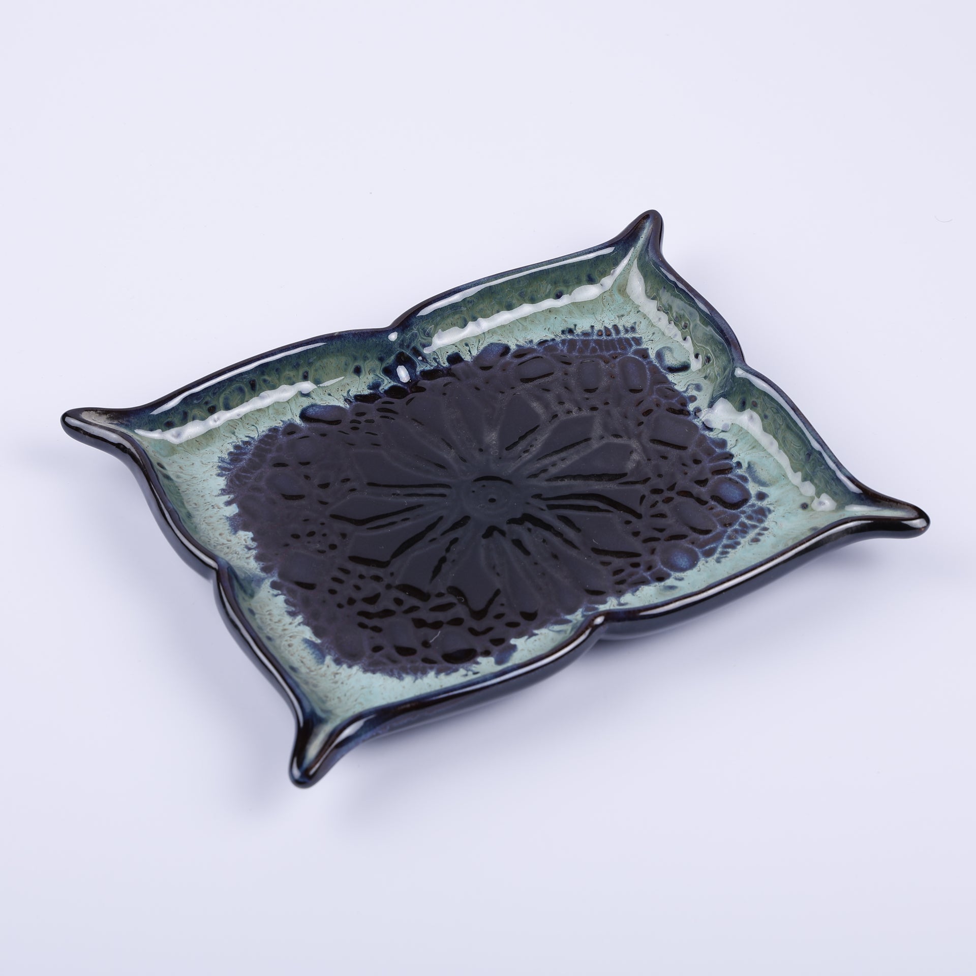 Handmade Decorative Ceramic Platter For Serving & Decor -BLUE-SQR