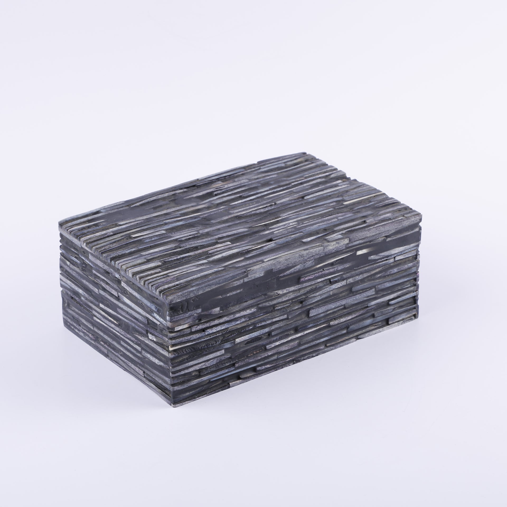 Koyala Kachcha Pattern Decorative Storage Box, Bone & Resin Inlay in 2 Sizes, Charcoal Grey