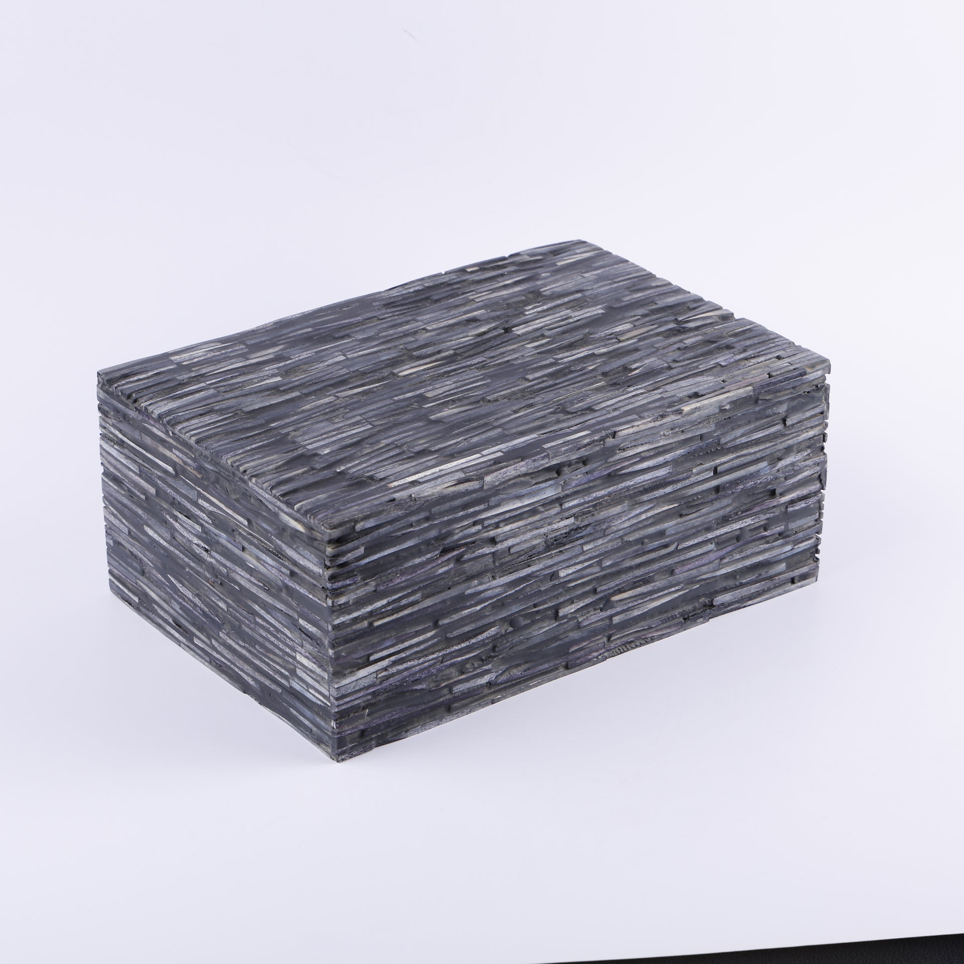Koyala Kachcha Pattern Decorative Storage Box, Bone & Resin Inlay in 2 Sizes, Charcoal Grey