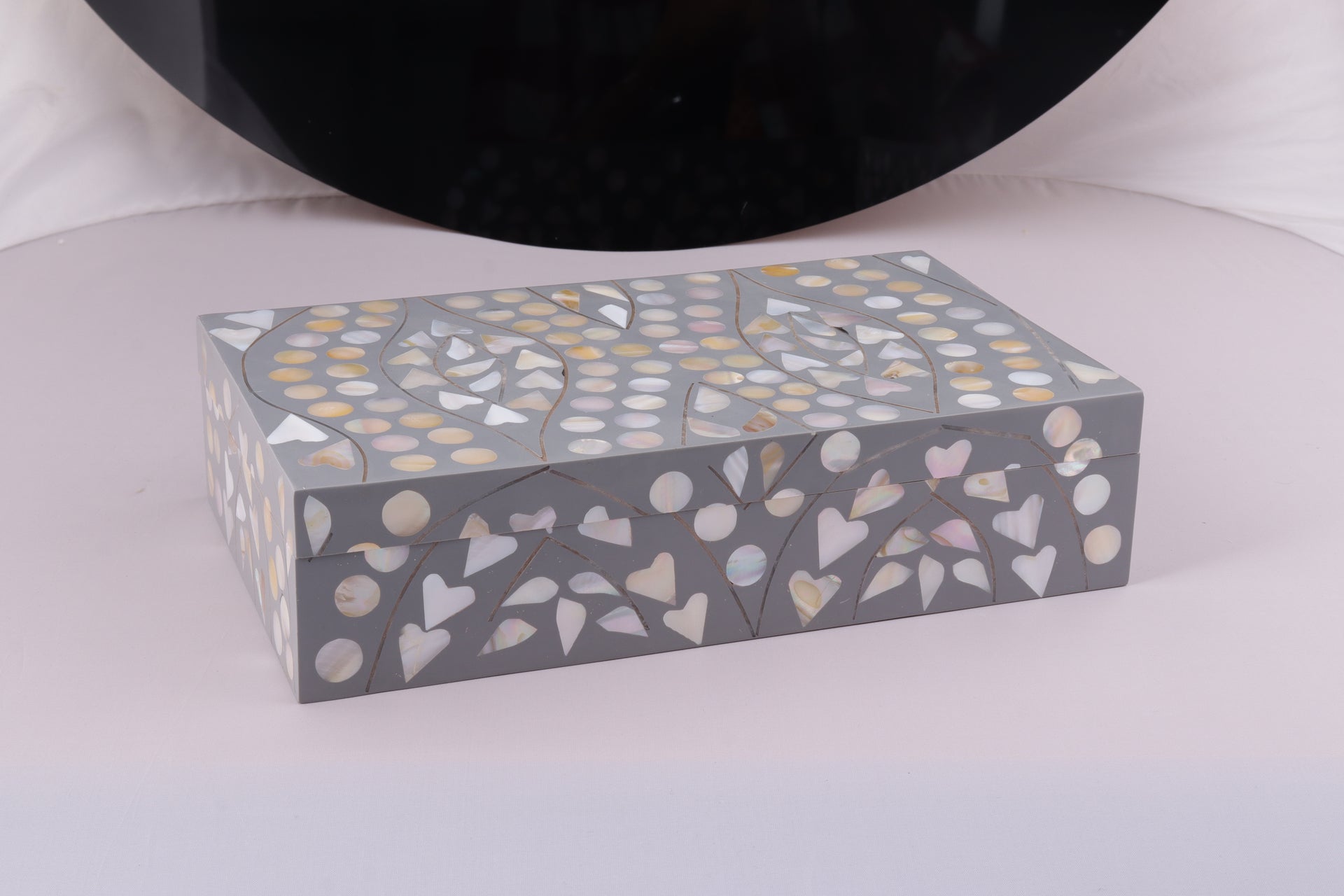Polka & Prism Pattern Decorative Storage Box, Resin Inlay, Grey