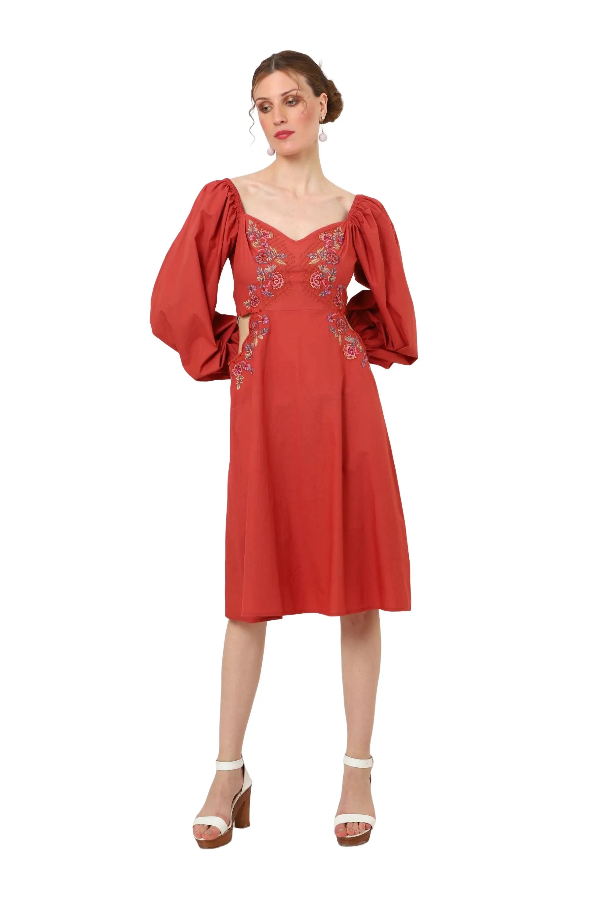 sachin and babi light blue dress Mid-Length Midi Cotton Column Regular Casual Dress In Red – On Sale Now  with Up to 15% Off main image 1