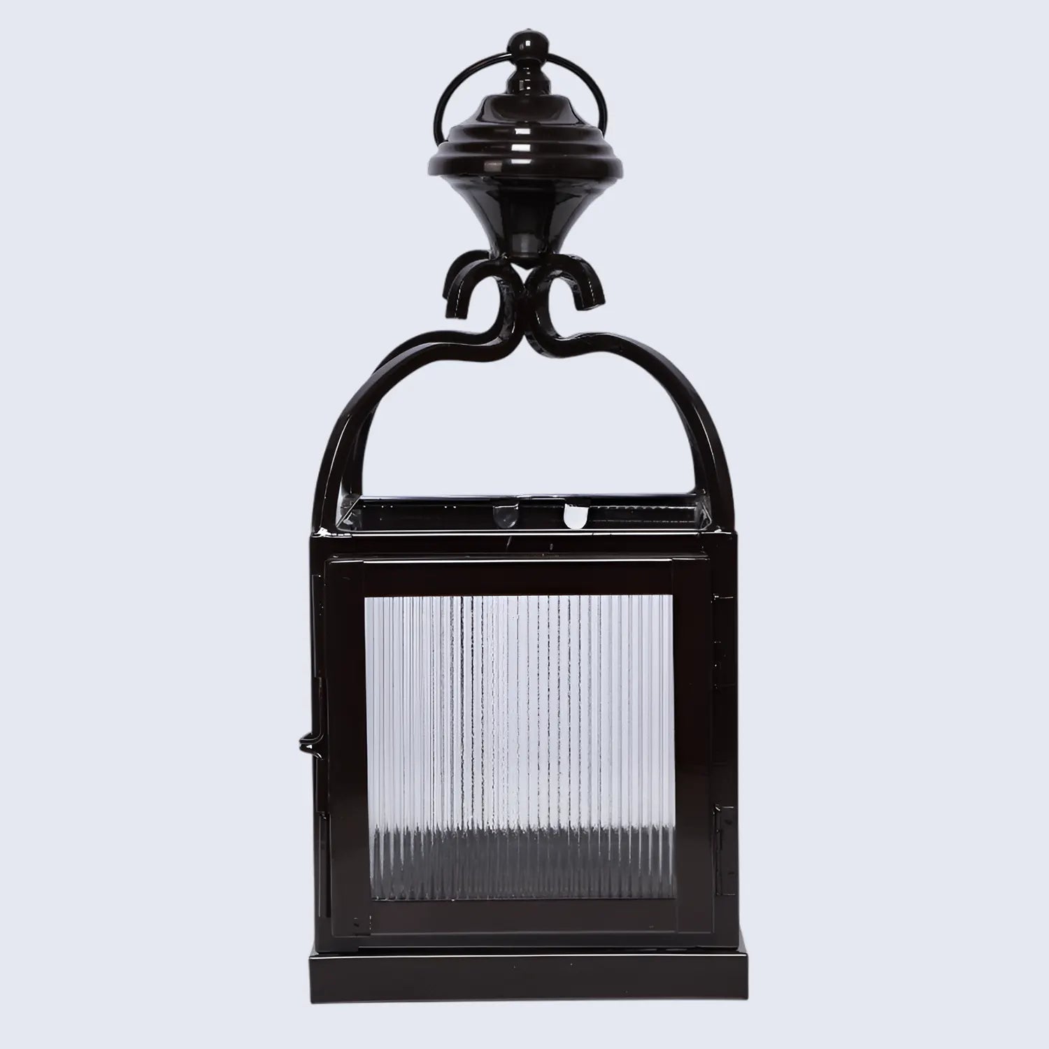 Metal & Ribbed Glass Dome Lantern, Glossy Brown