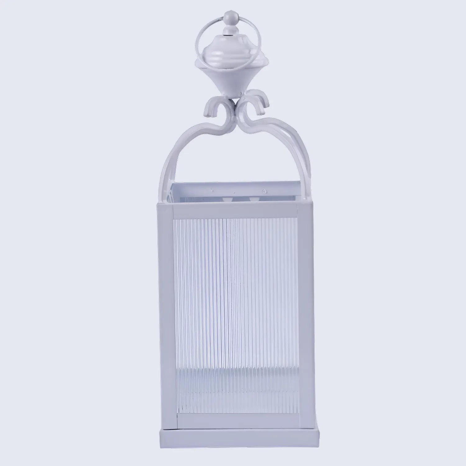 Metal & Ribbed Glass Dome Lantern, Antique White
