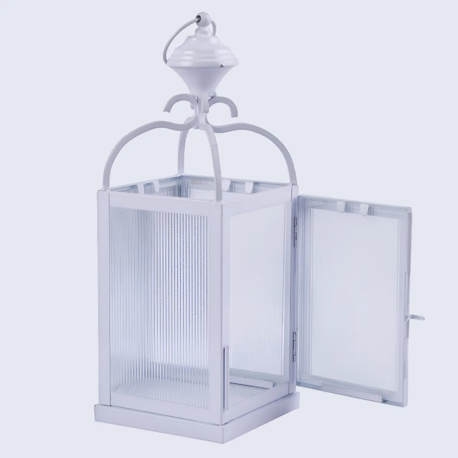 Metal & Ribbed Glass Dome Lantern, Antique White