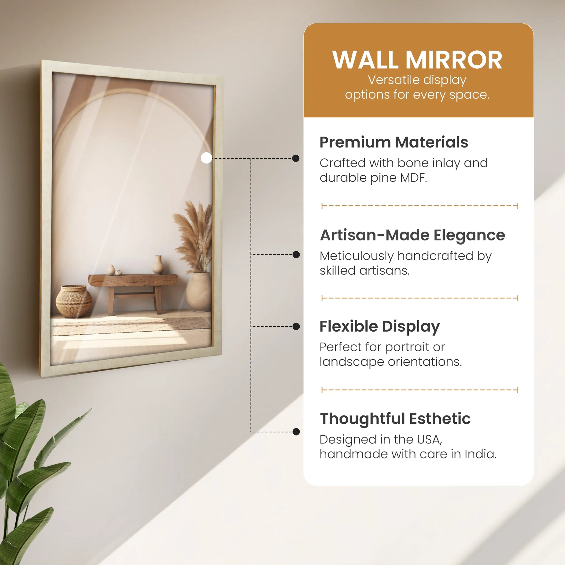 38x25” Light Peach Checkered Resin Inlay Decorative Wall Mirror