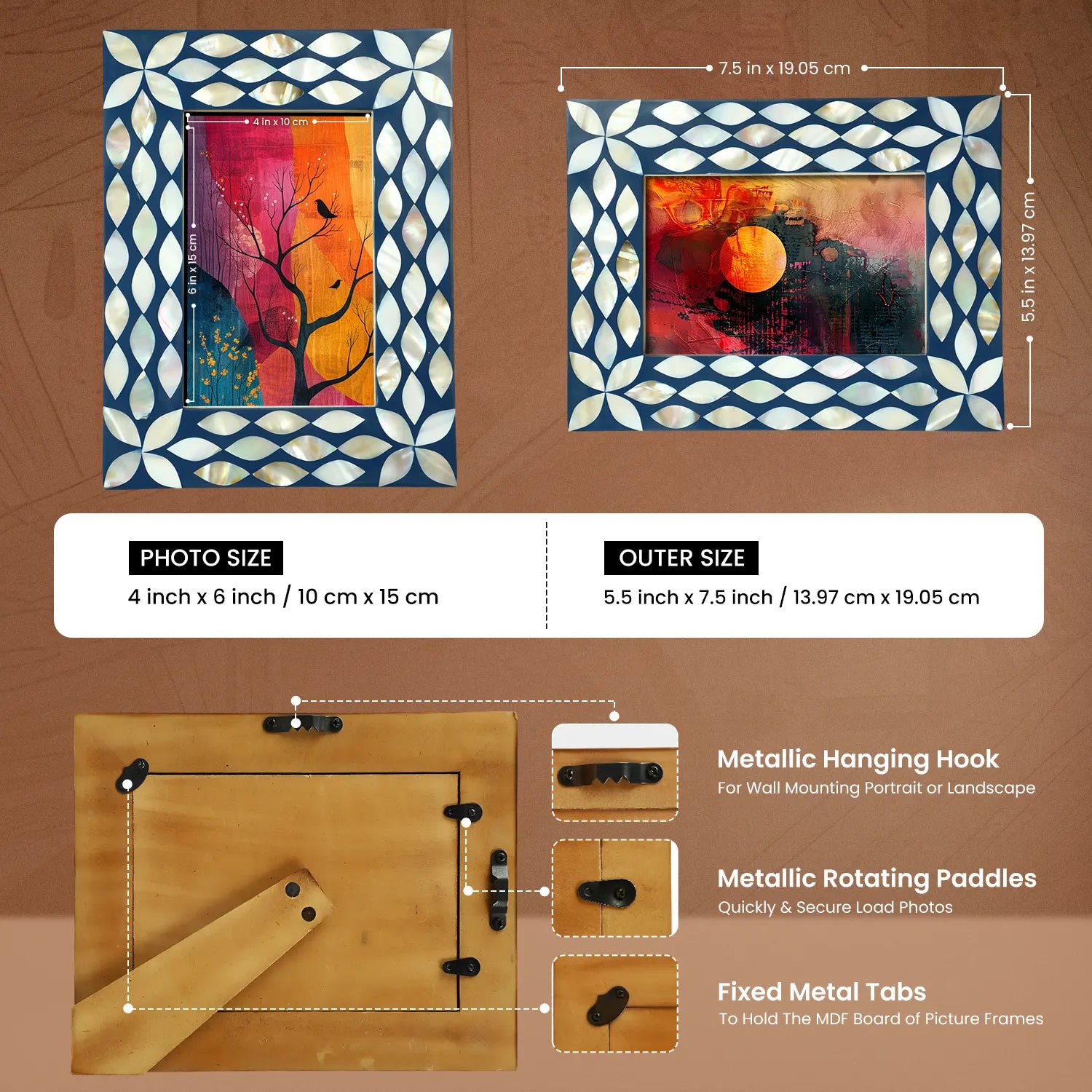 Mother of Pearl & Resin Inlay Avant Floral Picture Frame - Blue & White