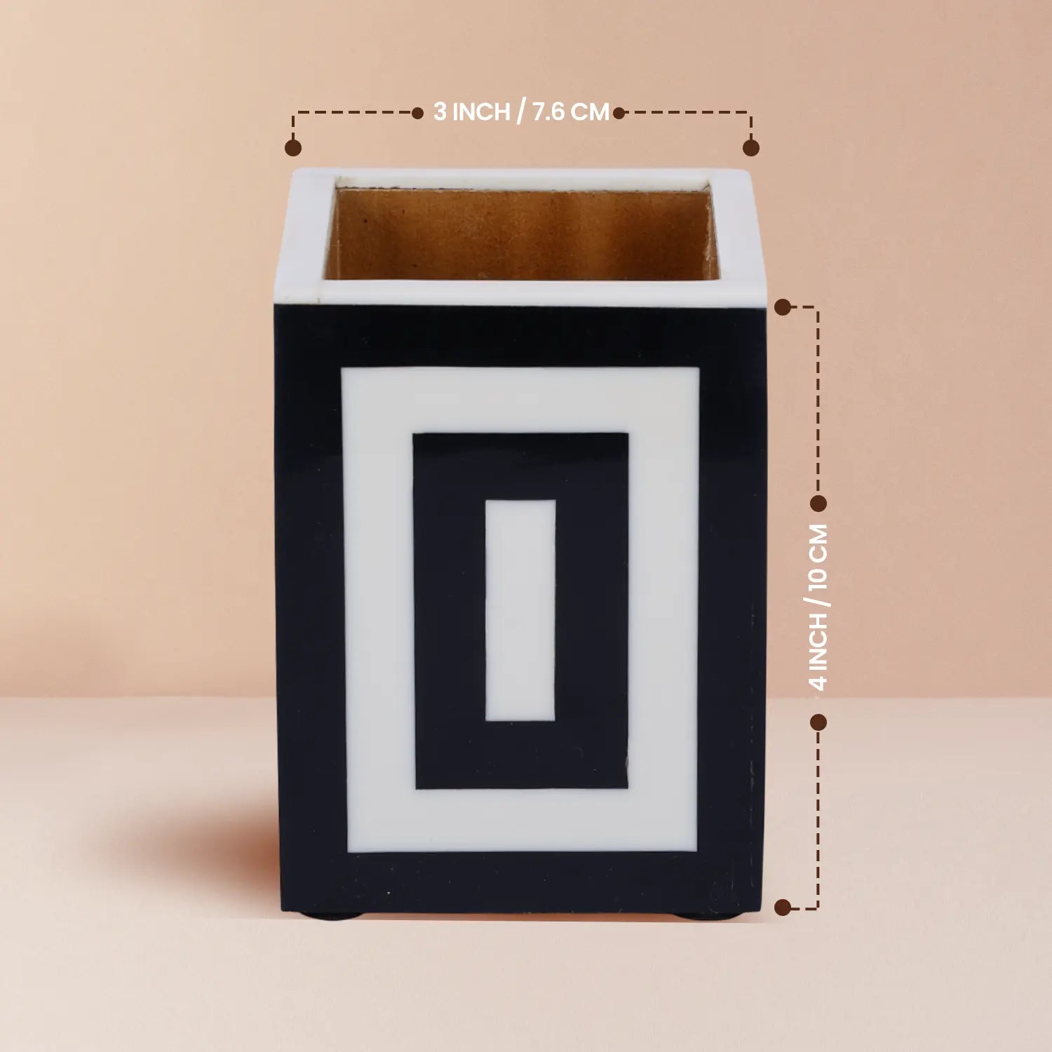 Concentric Black & White Pen Holder in 3x3x4”