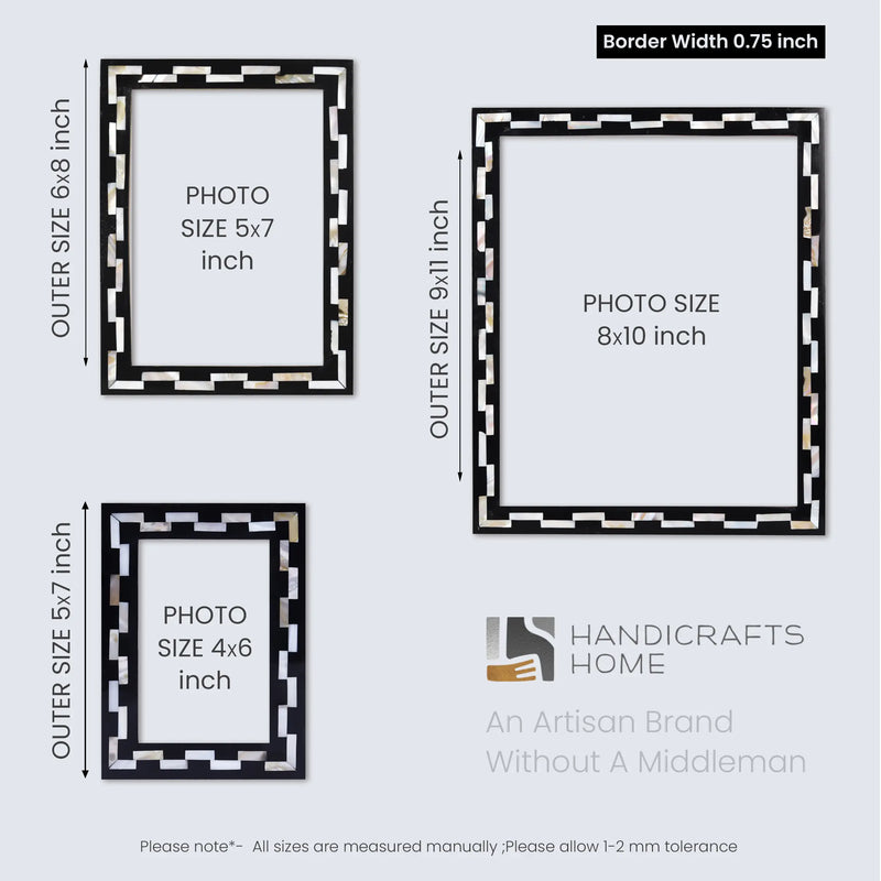 Size Chart for Picture Frames Pearlescent Tiptoe Pattern Mother of Pearl & Resin Collection in 3 Sizes