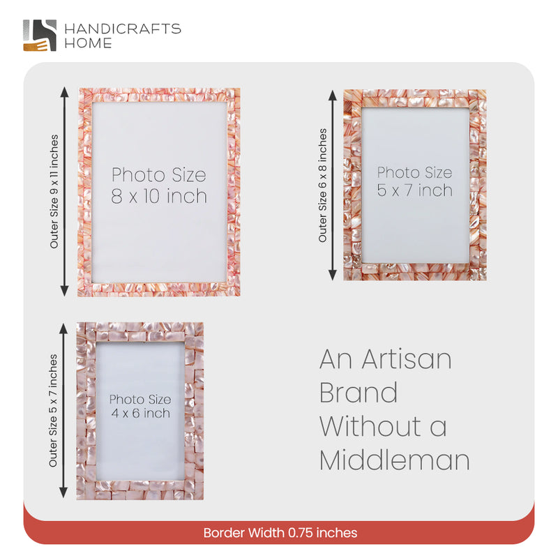 Size Chart for Picture Frames Mother of Pearl Collection in 3 Sizes, Pink