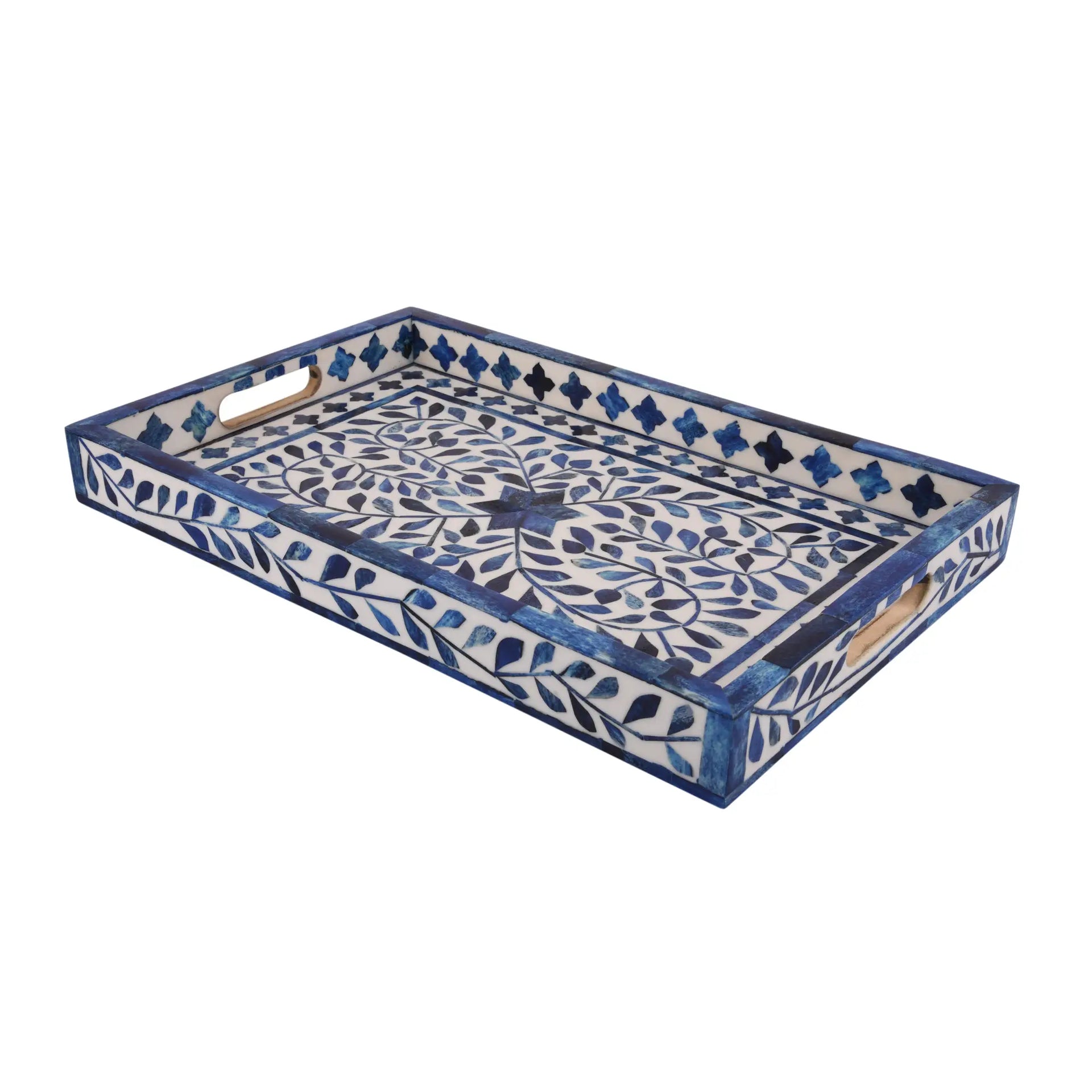 Decorative Tray Alhambra Azul Pattern Bone & Resin Inlay Collection in 2 Sizes