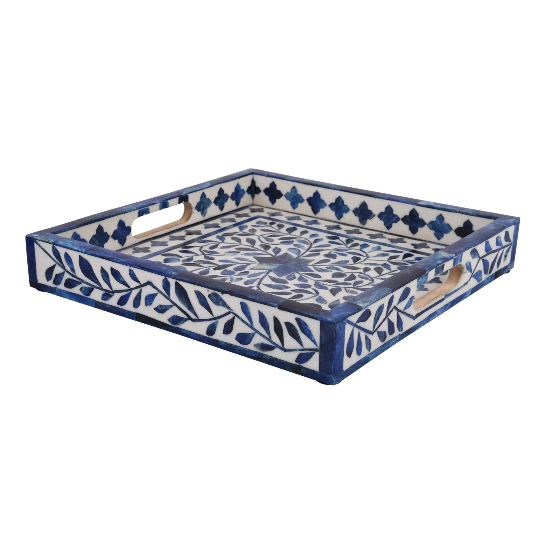 Decorative Tray Alhambra Azul Pattern Bone & Resin Inlay Collection in 2 Sizes