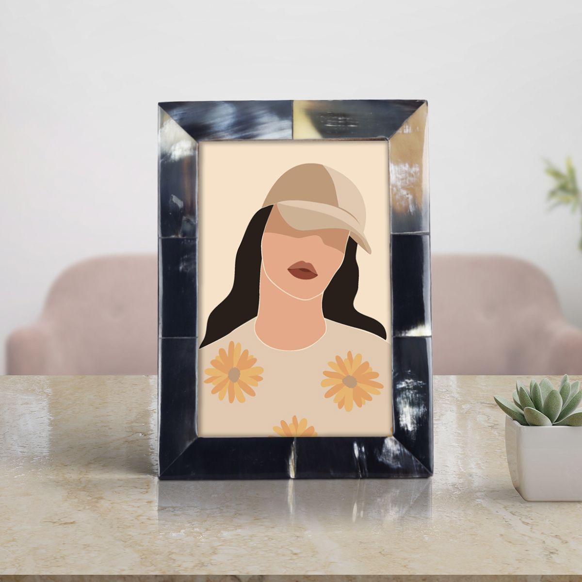 Picture Frames Essence Pattern Horn Inlay Collection in 4 Sizes, Black