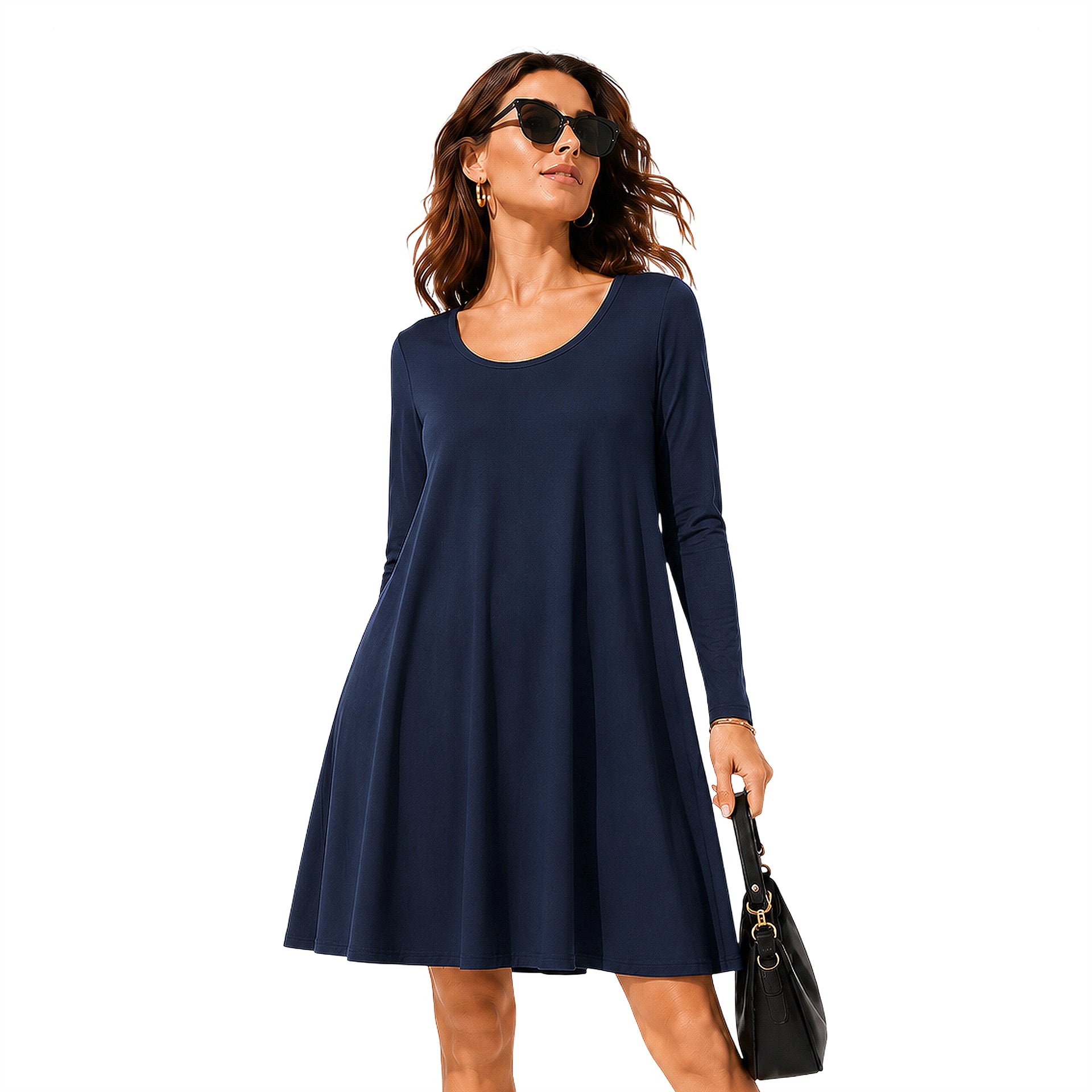 long sleeve t-shirt dress with pockets beige available in 5 colors S to 2XL