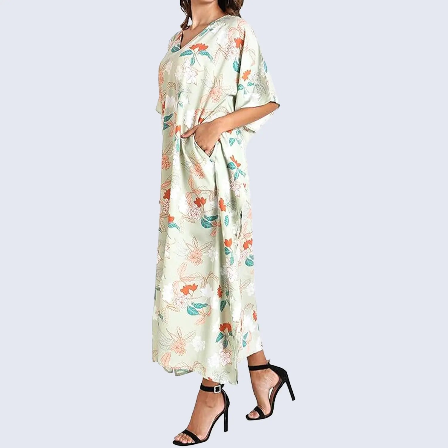 Women Long Kaftans Summer Holiday Caftan Dress Green S-3XL