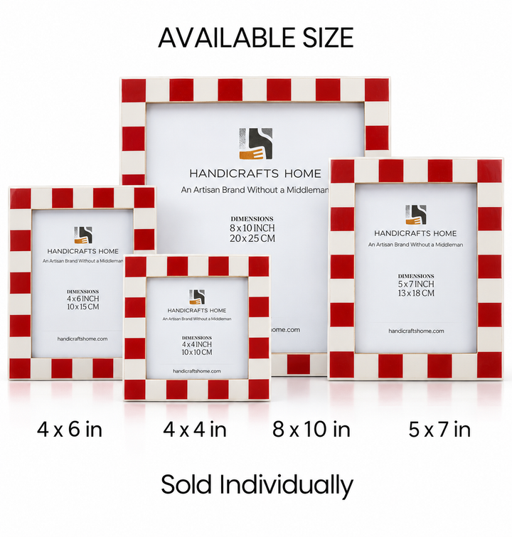 Handmade Checkered Picture Frame - Red & White Resin Inlay - 4x4 4x6 5x7 8x10, for tabletop or wall display