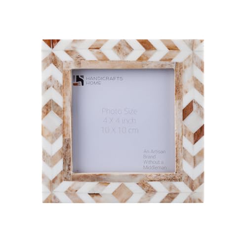 Square Baby Picture Frames Chevron Pattern Bone Inlay 4x4 Inch, Brown