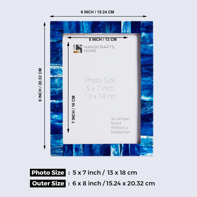 Size Chart for Picture Frames Classic Pattern Bone Inlay Collection in Blue, Pack of 3