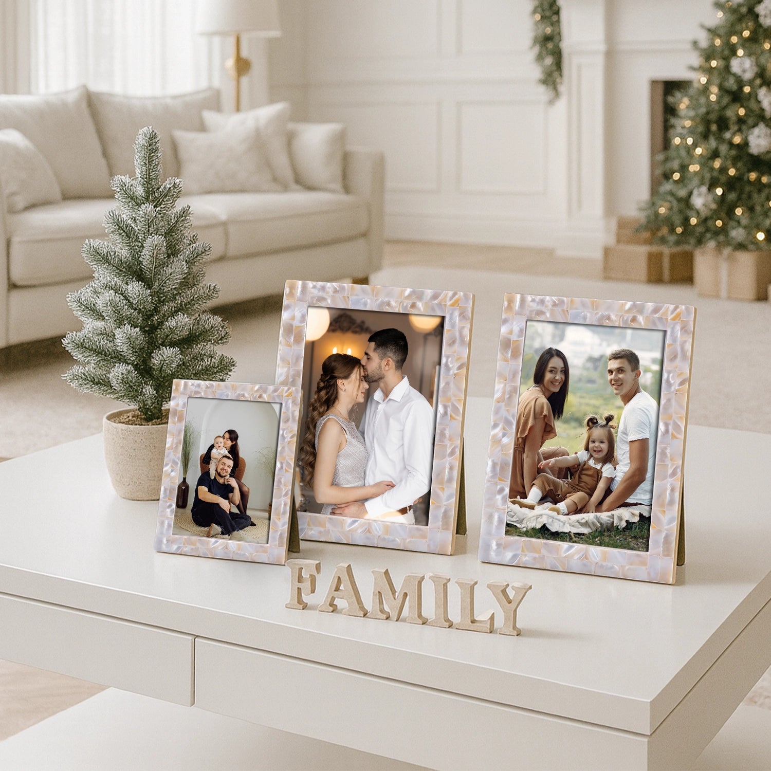 Picture Frames Mother of Pearl Collection in 5x7 - Set of 3, White