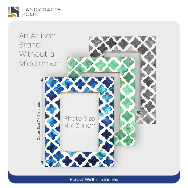 Size Chart for Picture Frames Mosaic Quatrefoil Pattern Bone & Resin Inlay Collection in 3 colors, 4x6