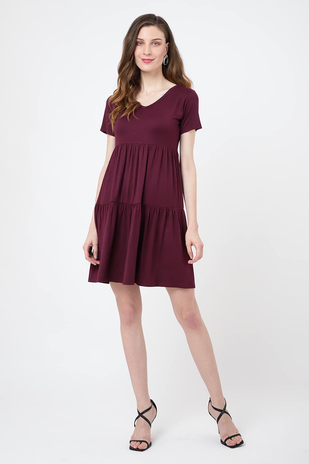 Short Sleeve Casual Tier Dress Loose Fitting Jersey Dress - Available in 5 Colors