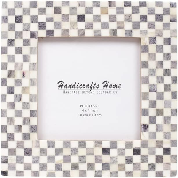 Square Baby Picture Frames Checkered Pattern Bone Inlay 4x4 Inch