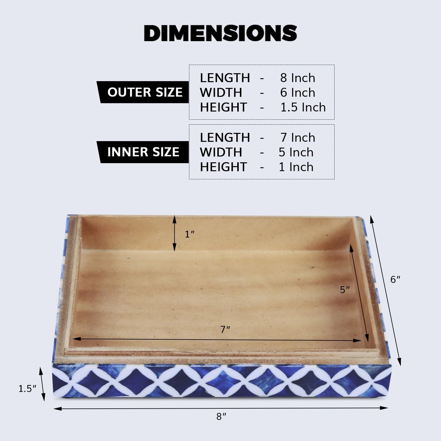 Decorative Storage Box Star Pattern Bone & Resin Inlay - Blue, 7 Sizes